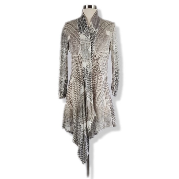 Nic+Zoe Sweaters - Nic+Zoe Longline Linen Blend Geometric Crochet Knit Waterfull Hem Cardigan S